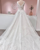 Gorgeous Tulle Ruffles V Neck Wedding Dresses With Lace Appliques