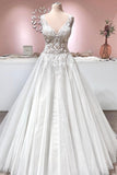 Gorgeous Tulle Ruffles V Neck Wedding Dresses With Lace Appliques