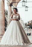 Gorgeous Tulle White Long Sleeves Lace A-Line Wedding Dresses