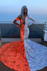 Gorgeous V-neck Off-the-shoulder Long Sleeve Appliques Floor-length Mermaid Prom Dresses