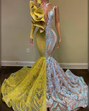 Gorgeous V-neck One Shoulder Long Sleeve Floor-length Mermaid Prom Dresses