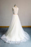 Gorgeous V-neck Sleeveless A-line Wedding Dress | Champgne Tulle Bridal Gowns With Appliques