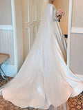 Gorgeous White Satin Ruffles A-Line Wedding Dresses With Long Sleeves