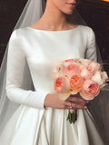 Gorgeous White Satin Ruffles A-Line Wedding Dresses With Long Sleeves