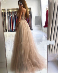 Graceful Tulle Sleeveless Beading Front-Split A-Line Prom Dresses