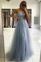 Graceful Tulle Sleeveless Beading Front-Split A-Line Prom Dresses