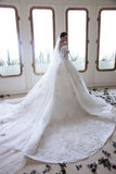 Graceful V Neck White Satin Long Sleeves Wedding Dresses With Lace Appliques