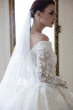 Graceful V Neck White Satin Long Sleeves Wedding Dresses With Lace Appliques