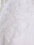 Half Sleeves Jewel Tulle Lace Knee-Length Ruffles Wedding Dresses