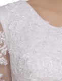 Half Sleeves Jewel Tulle Lace Knee-Length Ruffles Wedding Dresses