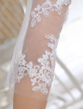 Half Sleeves Jewel Tulle Lace Knee-Length Ruffles Wedding Dresses