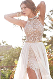 Halter Chiffon Lace Prom Dress with Gold Belt Chiffon Long Evening Dress BA1602