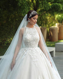 Halter Lace Appliques Ball Gown Wedding Dresses | Gorgeous Sleeveless Bridal Dresses