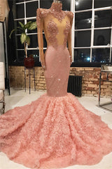 High Neck Sparkle Beads Sequins Prom Dresses | Sexy Mermaid Lace Appliques Graduation Dress BC1133