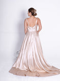 Beautiful A-Line Sleeveless Spaghetti Straps Satin Prom Dresses with Split