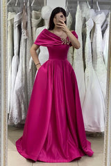 Hot Pink Off-the-Shoulder Long Evening Prom Dress Online