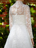 Illusion A-Line Wedding Dress Floral Lace Long Sleeve Bridal Gowns Court Train