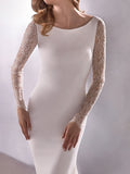 Illusion Mermaid Wedding Dress Bateau Long Sleeve Formal Plus Size Bridal Gowns Sweep Train