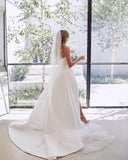 Ivory Sweetheart A-Line Court Train Wedding Dresses with Split