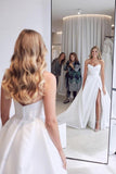 Ivory Sweetheart A-Line Court Train Wedding Dresses with Split