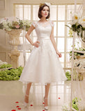 Jewel Sleeveless Lace Appliques Knee-Length Backless Wedding Dresses