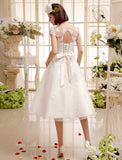 Jewel Sleeveless Lace Appliques Knee-Length Backless Wedding Dresses