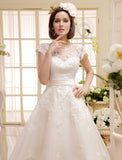 Jewel Sleeveless Lace Appliques Knee-Length Backless Wedding Dresses