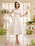 Jewel Sleeveless Lace Appliques Knee-Length Backless Wedding Dresses