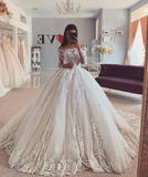 Lace Appliques Off-the-shoulder Ball Gown Wedding Dresses | Gorgeous Long Sleeves Bridal Dresses