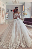 Lace Appliques Off-the-shoulder Ball Gown Wedding Dresses | Gorgeous Long Sleeves Bridal Dresses