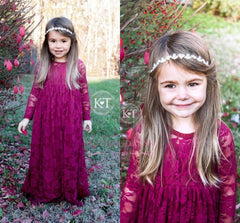 Lace Flower Sleeves Cute Fuchsia Girls Pageant Dresses