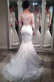 Lace Long Sleeve Wedding Dresses Vintage Mermaid Bridal Gowns with Appliques