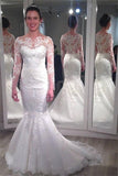 Lace Long Sleeve Wedding Dresses  Vintage Mermaid Bridal Gowns with Appliques