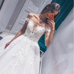 Lace Off-the-shoulder A-line Appliques Fascinating Wedding Dresses