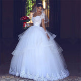 Lace Tulle Puffy Wedding Dresses Long Sleeves | Sheer Tulle Ball Gown Bridal Gowns