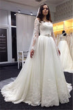 Lace Vestidos De Noiva Plus Size Wedding Dresses Long Sleeve Scoop Neck Bridal Gown with White Veil