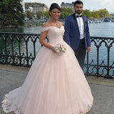 Latest Off Shoulder Ball Gown Princess Dress Tulle Lace Applique Wedding Dress