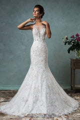 Latest Tulle Mermaid Long Wedding Dress New Arrival Lace Sweep Train Bridal Gown