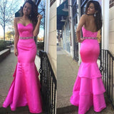 Layered Beautiful Fuchsia Beadings Prom Dress Sweetheart Evening Dress