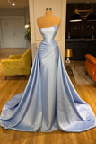 Light Blue A-line Sleeveless Formal Wears Long Classy Prom Dresses