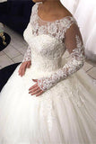 Long Sleeve Lace Ball Gown Wedding Dress Tulle Sweep Train Bridal Gowns