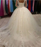 Long Sleeve Lace Ball Gown Wedding Dress Tulle Sweep Train Bridal Gowns