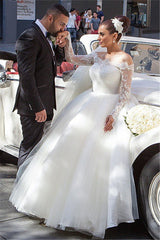 Long Sleeve Lace Princess Wedding Dress Puffy Tulle Bride Dresses