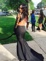 Long Sleeve Two Pieces Prom Dresses Black Lace Mermaid High Neck Evening Gowns CE0038