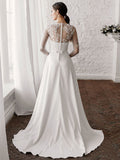 Long Sleeves Appliques Satin White Lace Wedding Dresses Long