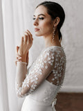 Long Sleeves Appliques Satin White Lace Wedding Dresses Long