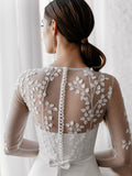 Long Sleeves Appliques Satin White Lace Wedding Dresses Long