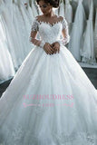 Long Sleeves Beaded Sheer Ball Gown Wedding Dress Lace Bridal Dresses LY104