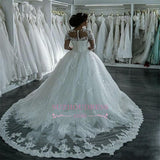 Long Sleeves Beaded Sheer Ball Gown Wedding Dress Lace Bridal Dresses LY104