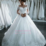 Long Sleeves Beaded Sheer Ball Gown Wedding Dress Lace Bridal Dresses LY104